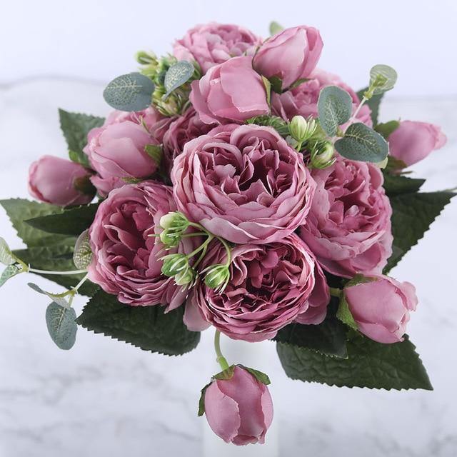 9-Piece Silk Faux Peonies Artificial Flowers