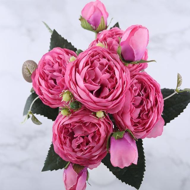 9-Piece Silk Faux Peonies Artificial Flowers