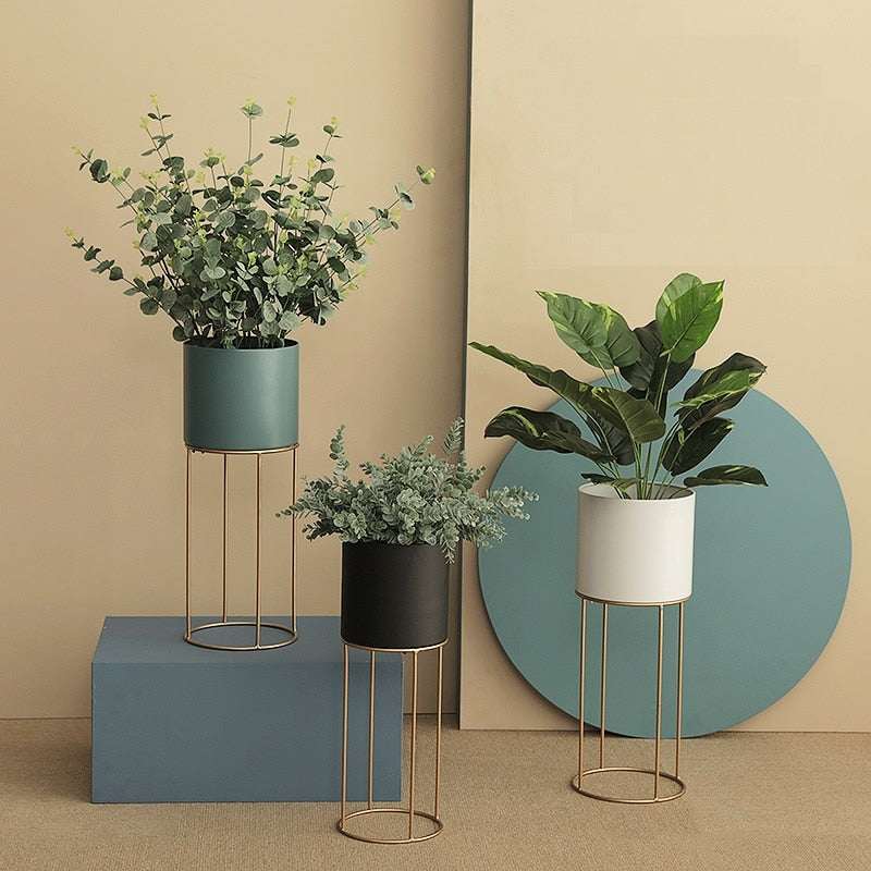 Vasos de Plantas Grandes Fleur com Suporte de Metal