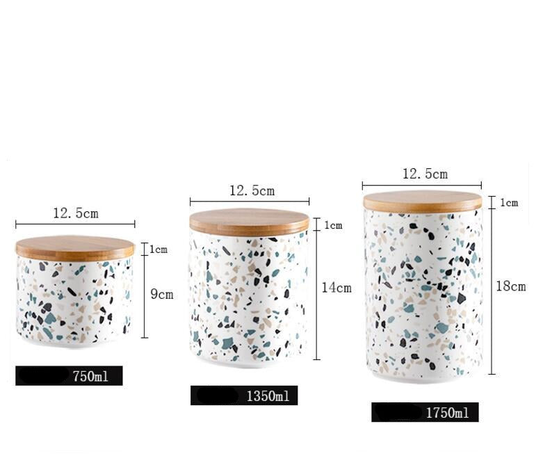 Collection de bocaux de rangement en terrazzo avec couvercle