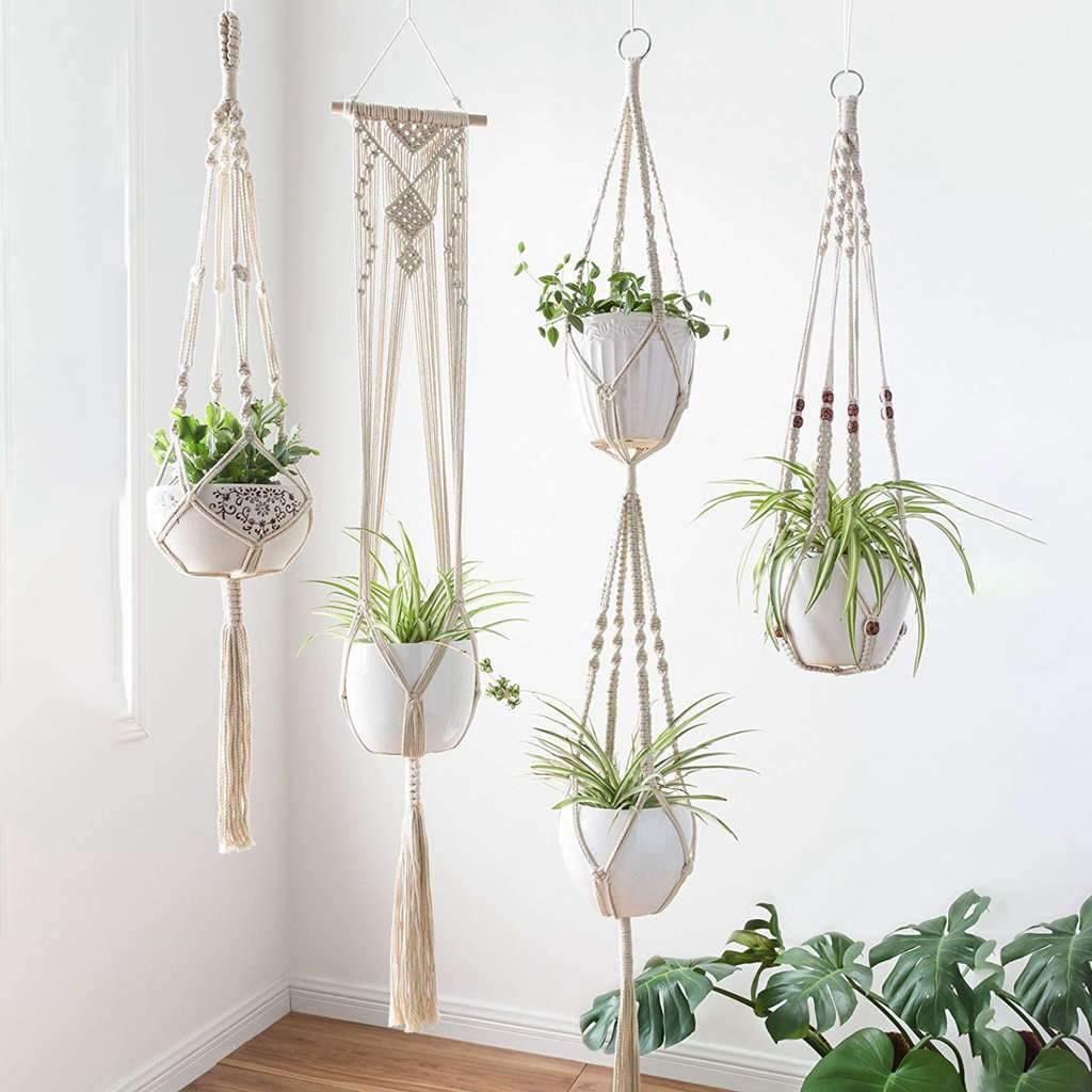 Ensemble de cintres pour plantes en macramé Boho fait à la main, 4 pièces