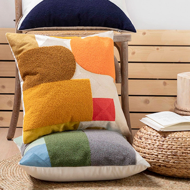 Sunny Geometric Flocked Pillow Covers