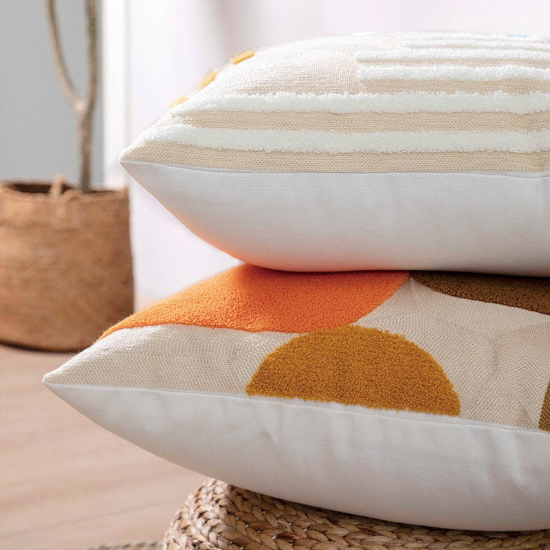 Sunny Geometric Flocked Pillow Covers