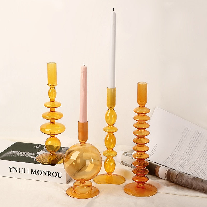 Orange Blown Glass Candle holders