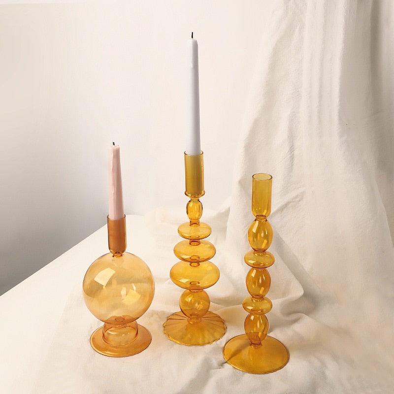 Orange Blown Glass Candle holders