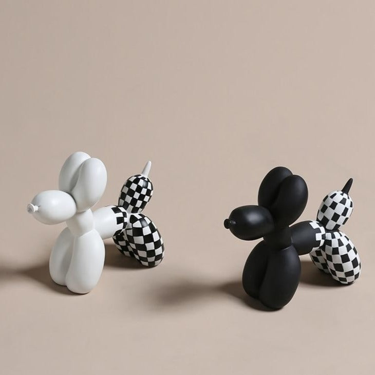 Deluxe Black & White Balloon Dog - käsinmaalattu hartsi