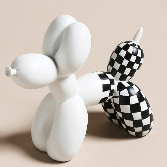 Deluxe Black & White Balloon Dog - käsinmaalattu hartsi