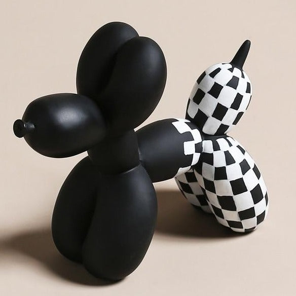 Deluxe Black & White Balloon Dog - käsinmaalattu hartsi