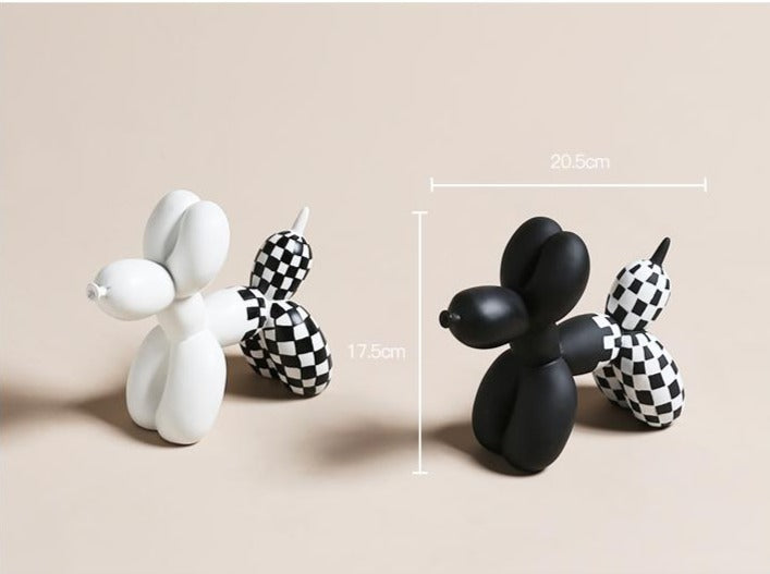 Deluxe Black & White Balloon Dog - käsinmaalattu hartsi