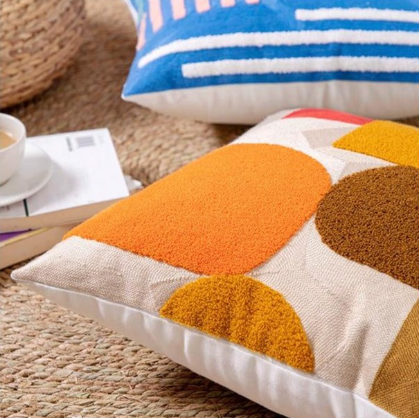 Sunny Geometric Flocked Pillow Covers