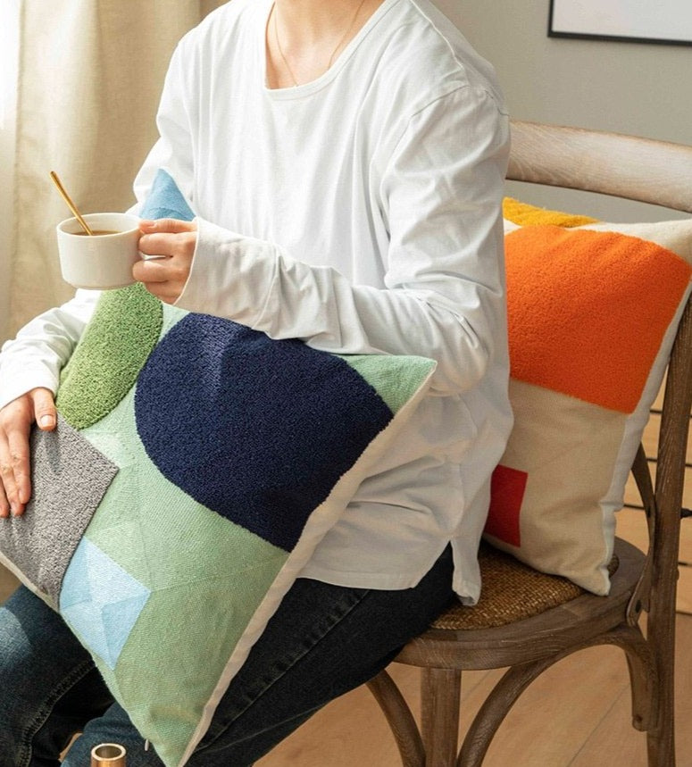 Sunny Geometric Flocked Pillow Covers