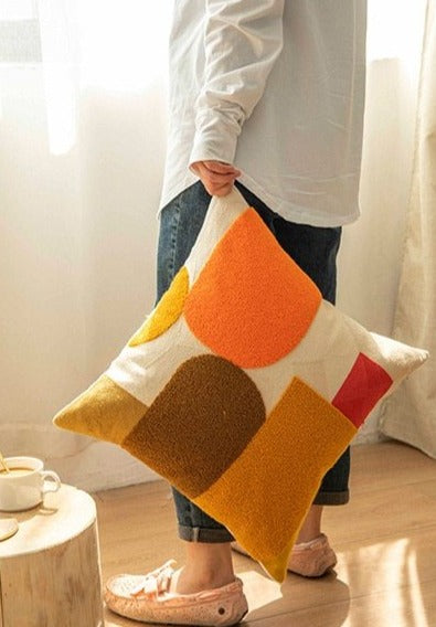 Sunny Geometric Flocked Pillow Covers