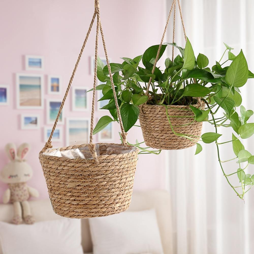 Geweven Jute Touw Hangende Plantenmand