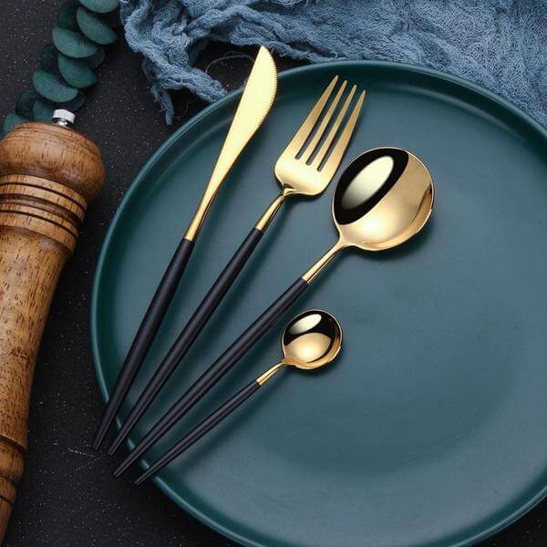 Modern Black Gold Flatware Set