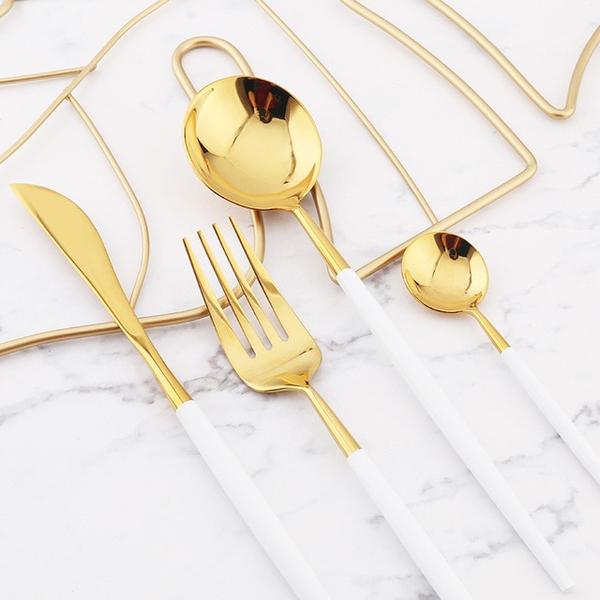 Modern White Gold Flatware Set