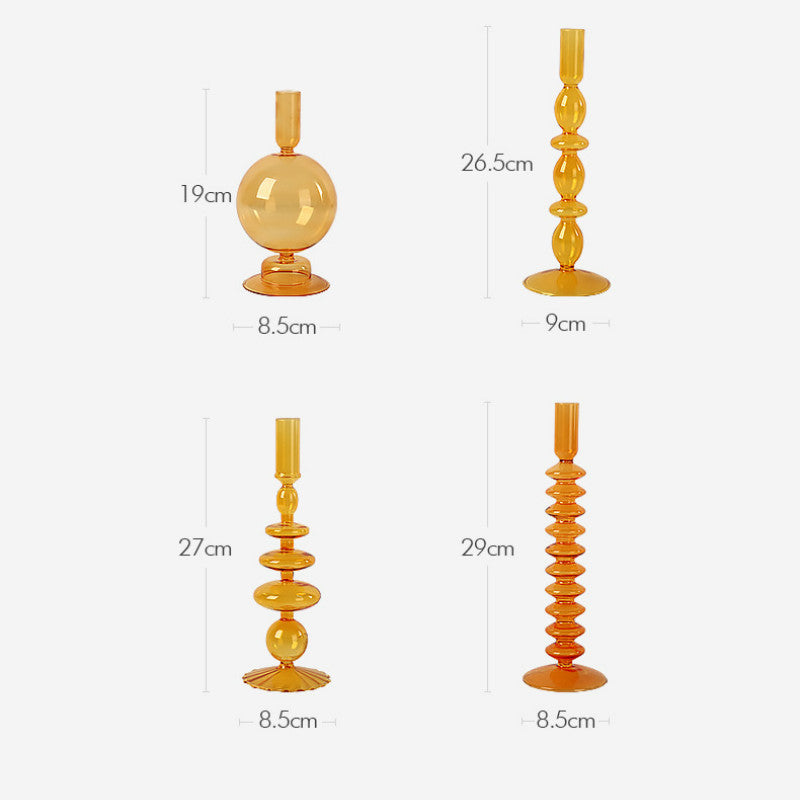 حاملات الشموع الزجاجية المنفوخة باللون البرتقالي