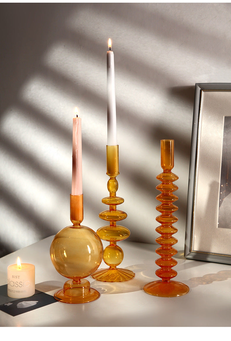 Orange Blown Glass Candle holders