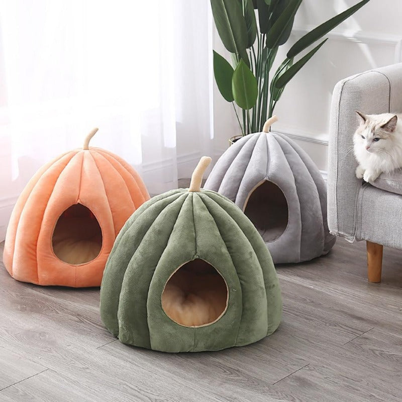 Cueva de Gato en Forma de Calabaza con Cojín de Cama para Gato Desmontable