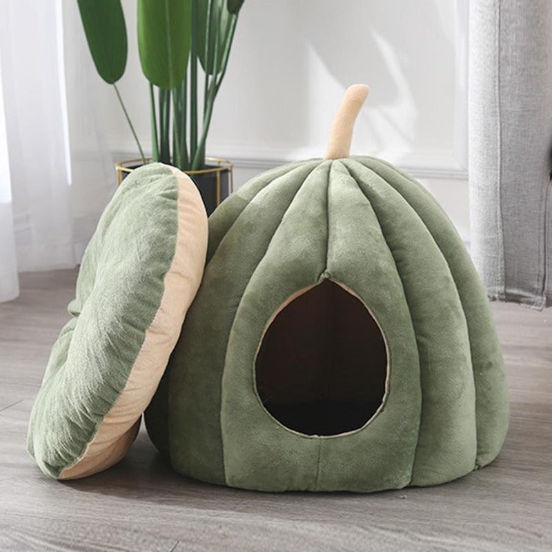 Pumpkin Cat Cave with Removable Cat Bed Cushion