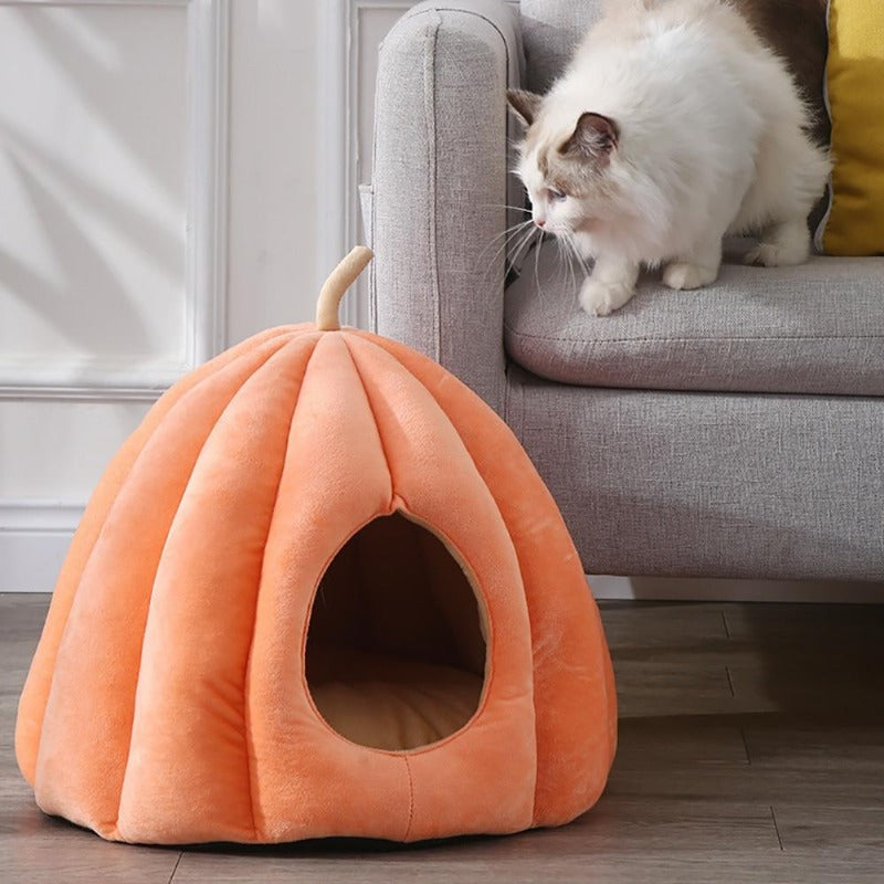 Cueva de Gato en Forma de Calabaza con Cojín de Cama para Gato Desmontable