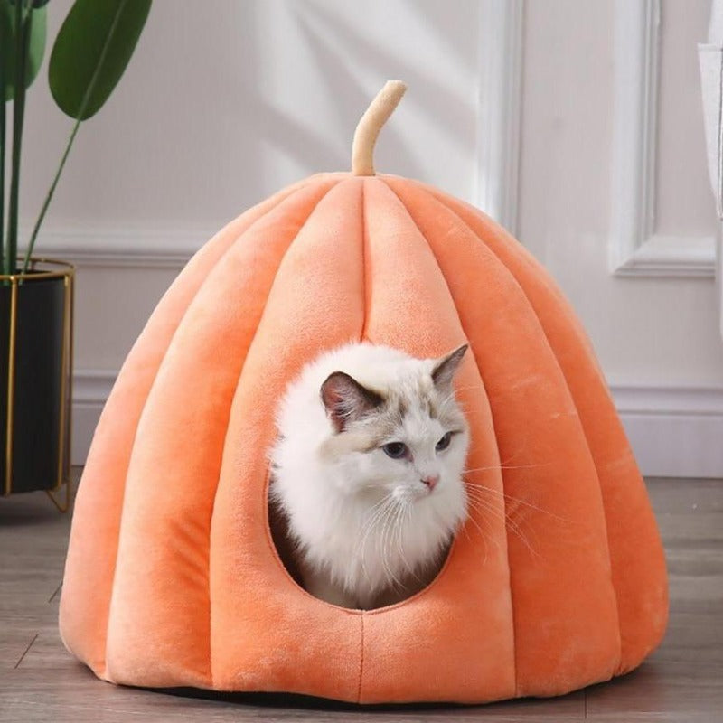 Pumpkin Cat Cave with Removable Cat Bed Cushion