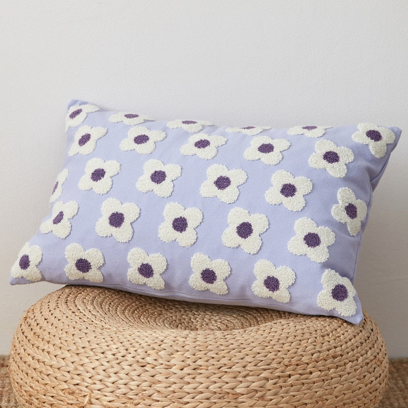 Daisy Embroidered Lumbar Pillow Cover