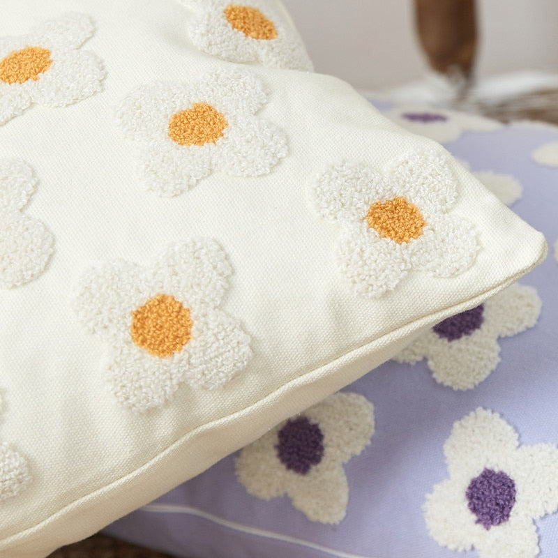 Daisy Embroidered Lumbar Pillow Cover