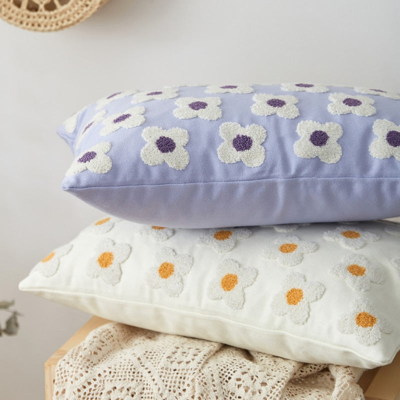 Daisy Embroidered Lumbar Pillow Cover