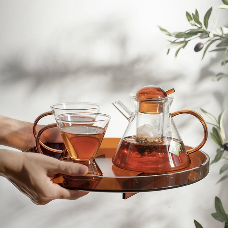 Amber Retro Teapot Set with Glass Strainer