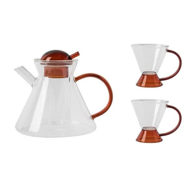 Amber Retro Teapot Set with Glass Strainer