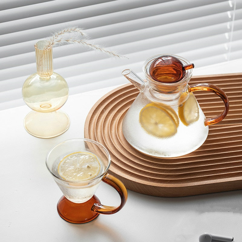 Amber Retro Teapot Set with Glass Strainer