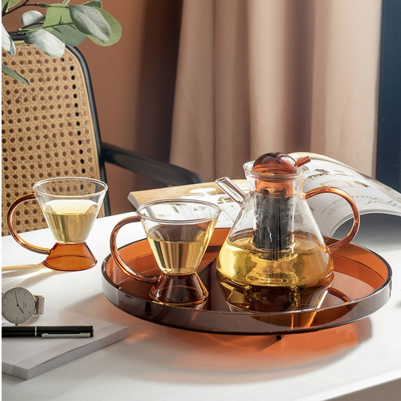 Amber Retro Teapot Set with Glass Strainer