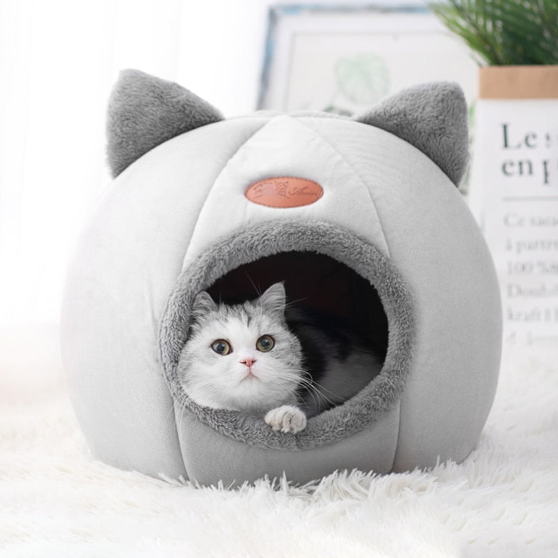 Cute Kitty Calming Cat Cave with Removable Cat Bed Cushion