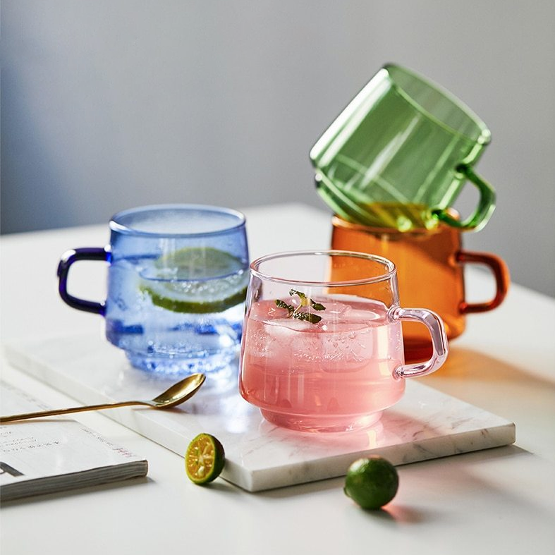 Colored Glass Tea Cup With Saucer