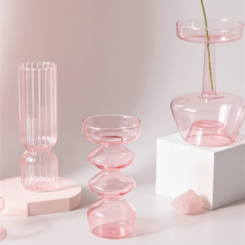 Sakura Pink Glass Taper Candle Holder & Vases