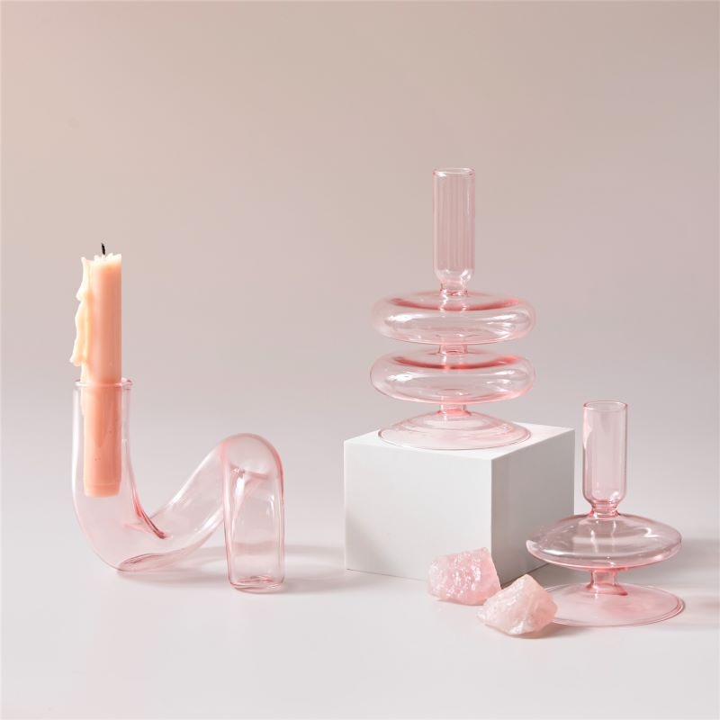 Sakura Pink Glass Taper Candle Holder & Vases