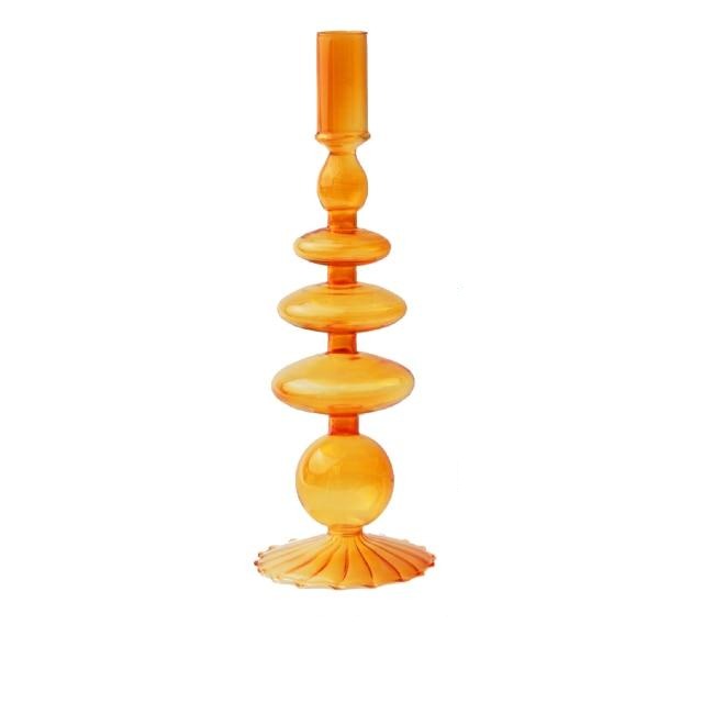 Orange Amber Glass Taper Candle Holder & Vases