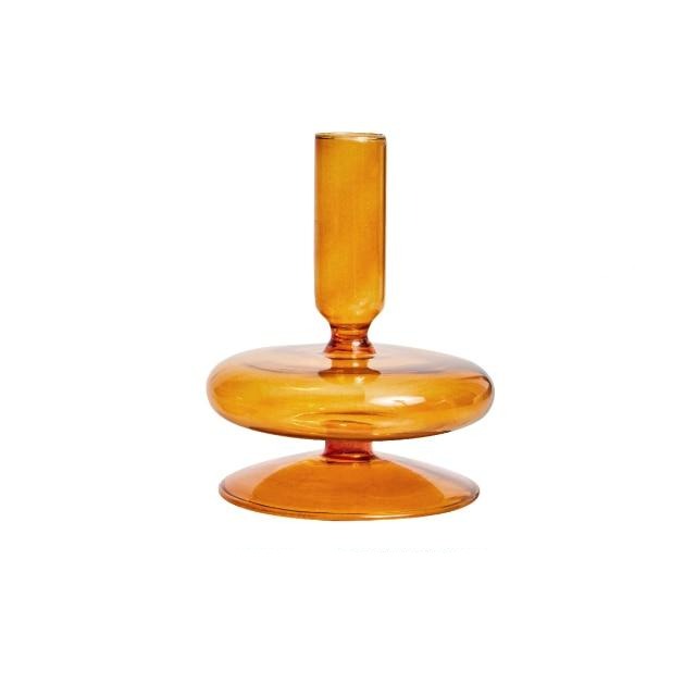 Orange Amber Glass Taper Candle Holder & Vases