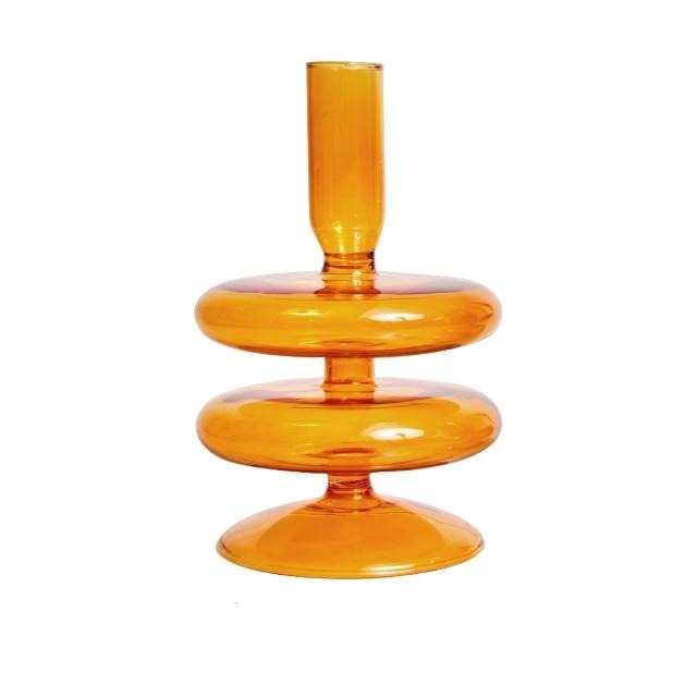 Orange Amber Glass Taper Candle Holder & Vases