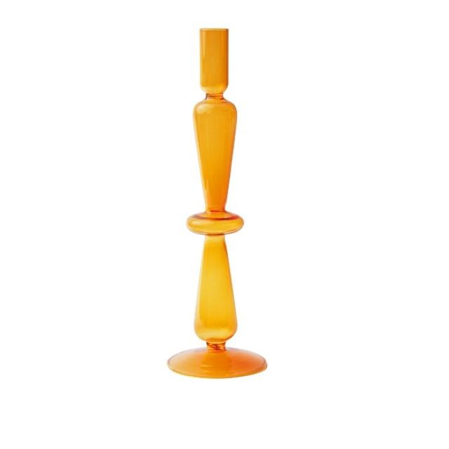 Orange Amber Glass Taper Candle Holder & Vases