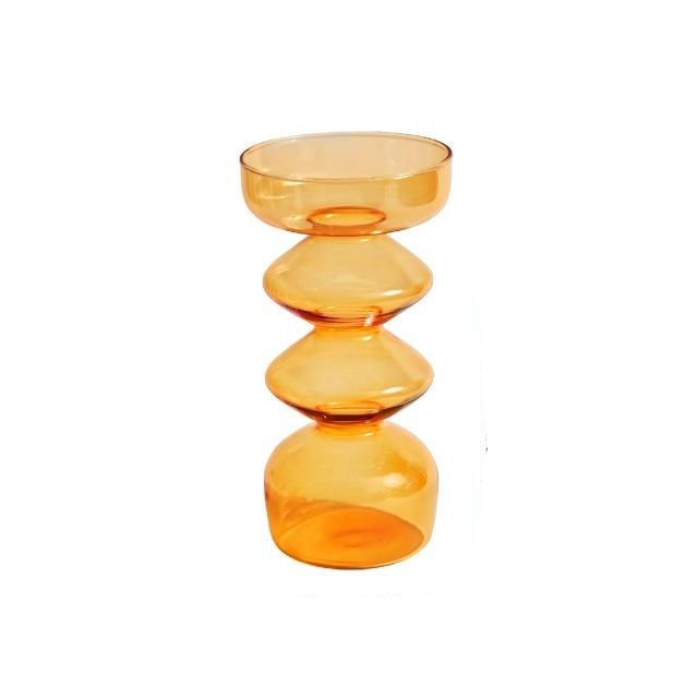 Orange Amber Glass Taper Candle Holder & Vases