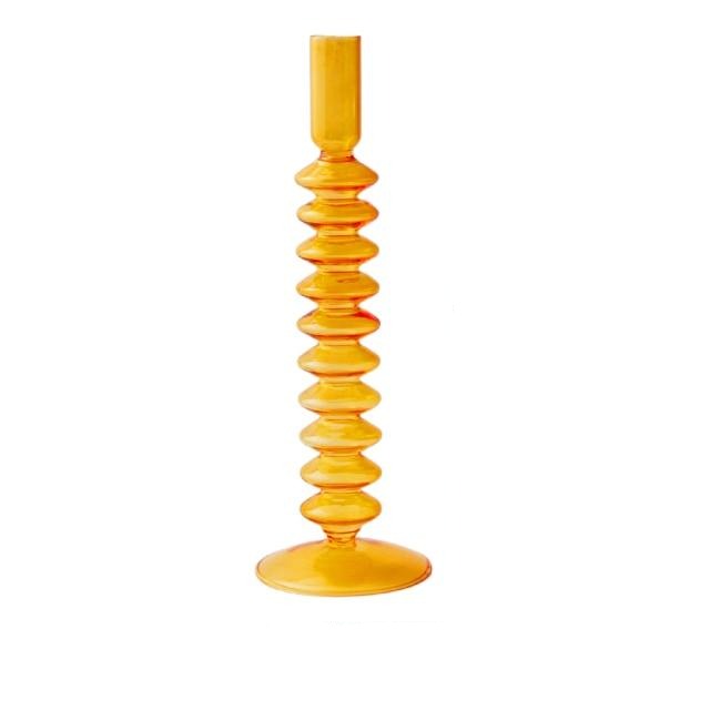 Orange Amber Glass Taper Candle Holder & Vases