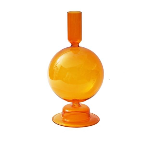 Orange Amber Glass Taper Candle Holder & Vases