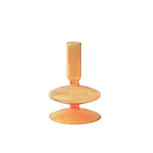 Orange Amber Glass Taper Candle Holder & Vases