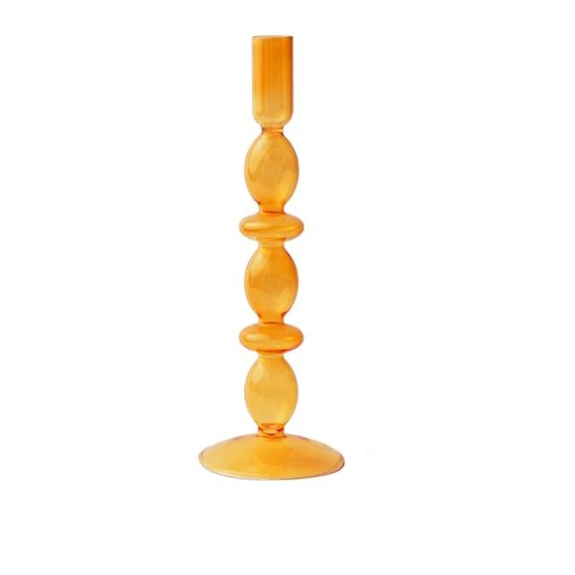 Orange Amber Glass Taper Candle Holder & Vases