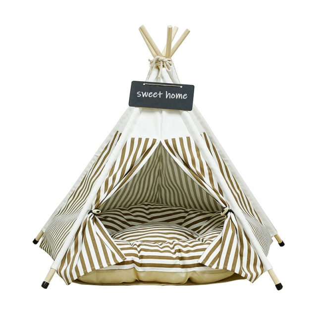 Vermont Gestreiftes Hunde-Tipi mit Plüsch-Hundebettkissen