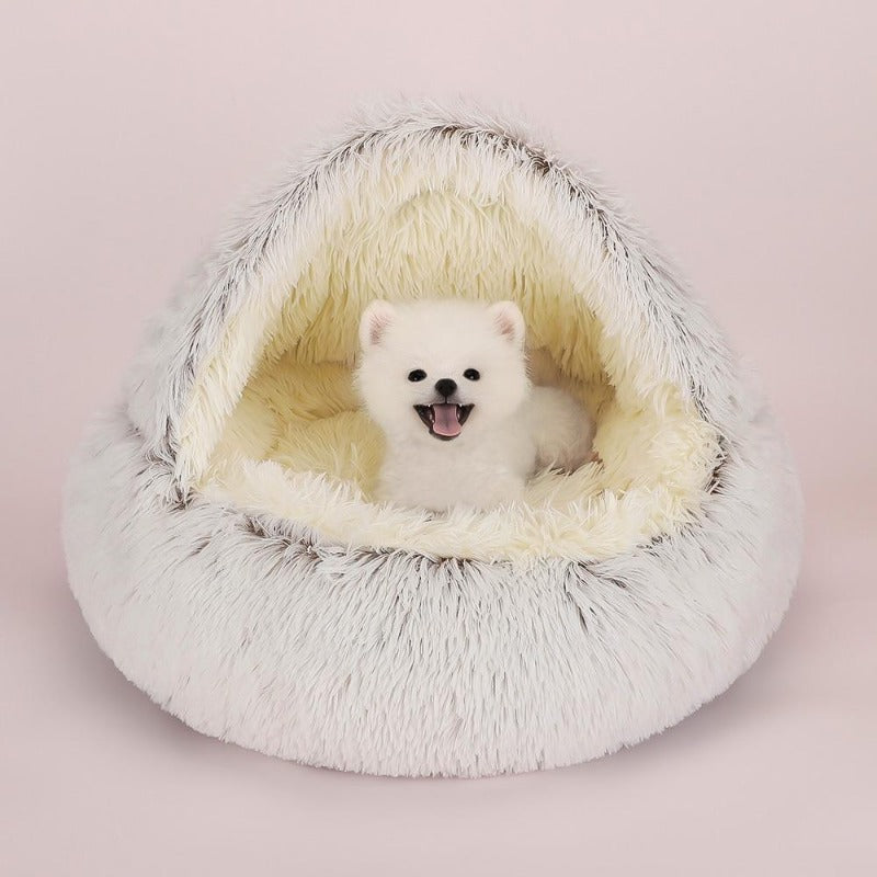 Lit de cave rond en peluche apaisant pour chien/chat