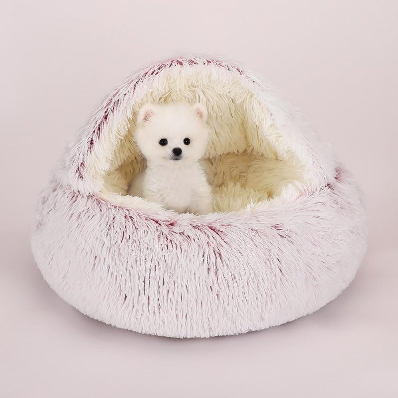 Lit de cave rond en peluche apaisant pour chien/chat