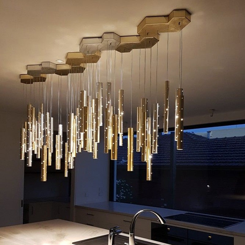 Sparkling Long Cylindrical Chandelier