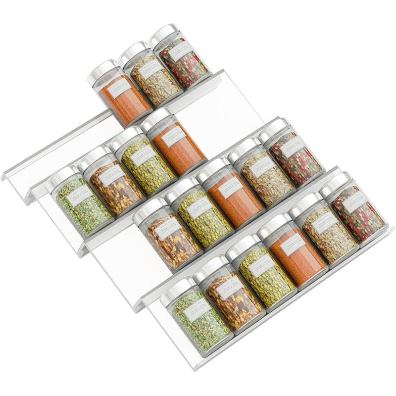 Organizador de cajones de especias acrílico de 1 a 4 niveles – Estante de especias acrílico expandible para almacenamiento de cocina